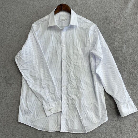 NWOT Calvin Klein Men's XL Wrinkle Free Fresh Dress Shirt White & Blue Pattern - Picture 1 of 7